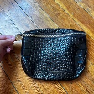 Clare V Black Croc-Embossed Clutch